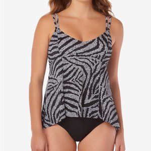 Swim Solutions Big Wave Hi Low Tankini Top Black White Size 8